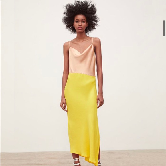 Zara Dresses & Skirts - Zara color block yellow and beige cocktail dress